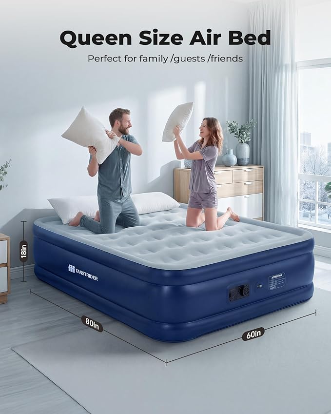 Queen Air Mattress with Built in Pump,18" Raised Blow up Air Bed,3 Mins Quick Self-Inflation/Deflation, Inflatable Mattress for Camping/Home/Guests/Travel (Navy Blue)