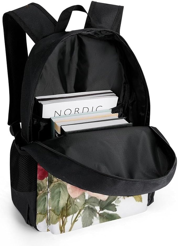 Lightweight Backpack for Gym Travel Bicycle, Big Capacity Multipurpose Anti-Theft Carry On Bag, Flower Shabby Chic Roses Buds Leaves Tulips Floral Butterfly Travel Hiking Bag Day Pack