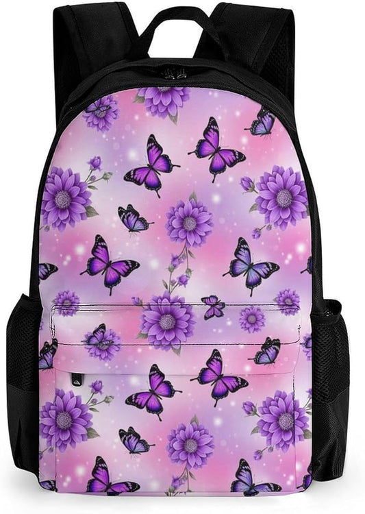 Rucksacks Lightweight Multipurpose Anti-Theft Butterfly Purple Flowers Shoulder Bag Big Capacity Traveling Camping Backpack With Side Pockets
