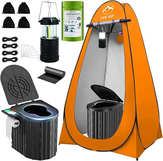 Camping Toilet with Pop-Up Privacy Tent and Liquid Waste Gel, Portable Toilet for Camping with Large Tent, Ergonomic Potty Provides Enhanced Comfort, Suitable for All Ages