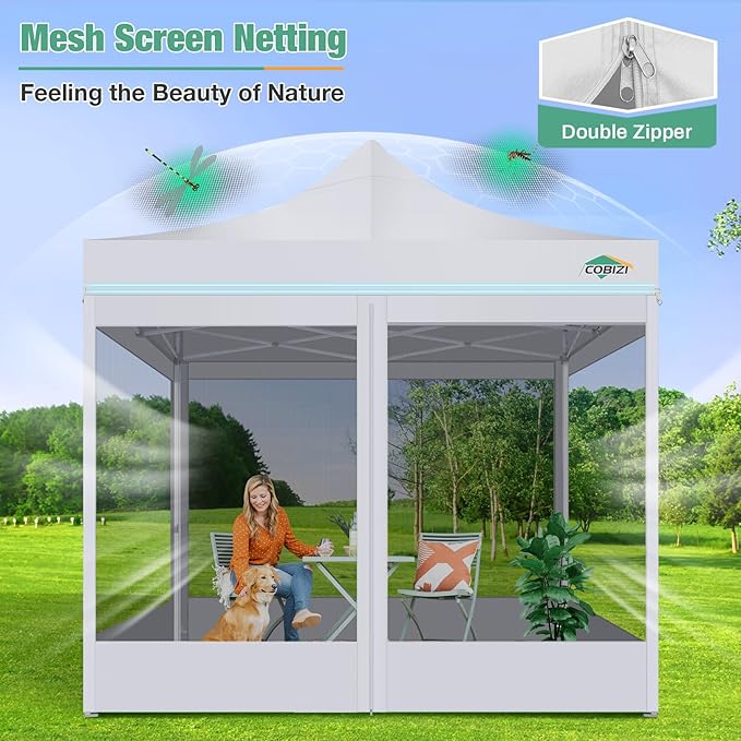 COBIZI Canopy Tent 10x10 Heavy Duty Pop Up Canopy with Sidewalls Waterproof,Easy to Set up Gazebo with Mosquito Netting Outdoor Mesh Screen Tents for Parties Wedding Party with Carry Bag, White
