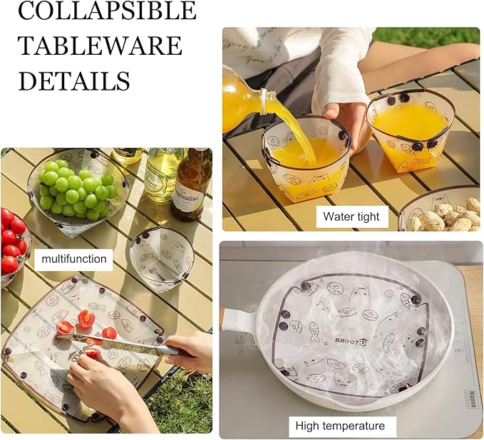 MIUPOO Collapsible Bowl Set,Portable Mess Kit,Food Grade Material Free Folding Bowl for Lunch Family Picnic,7×5.5×3.5 Inches,4 Pieces.