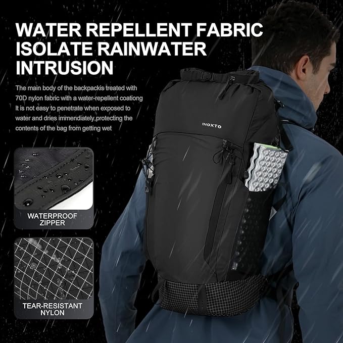 IX INOXTO Hiking Backpack 15L/22L Ultra Lightweight Packable Travel Backpack Small Waterproof Foldable Outdoor Day Pack with Two 500ML soft flasks for Men Women (Black)