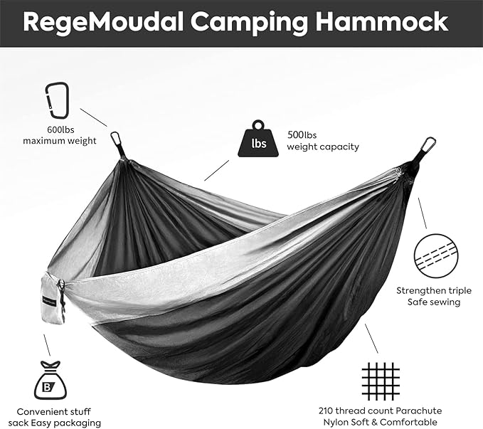 Lightweight Camping Hammock Tree Straps and Carabiners Camping Essentials Portable Hammock for Outdoor Hiking Backpacking