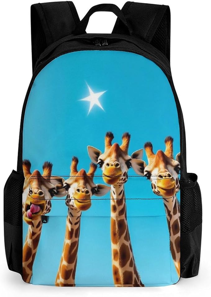 Supdreamc Polyester Daypack Backpack for Trekking Picnic Walking Cycling, Large Capacity Anti-Theft Multipurpose Shoulder Bag, Giraffe Selfie Casual Daypack