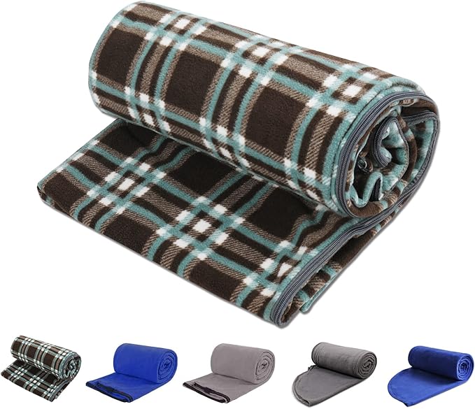 REDCAMP Fleece Sleeping Bag Liner Thicker for Adult Warm or Cold Weather, 73" Long Full Sized Zipper Camping Blanket for Outdoor Indoor Used with Sack, Brown