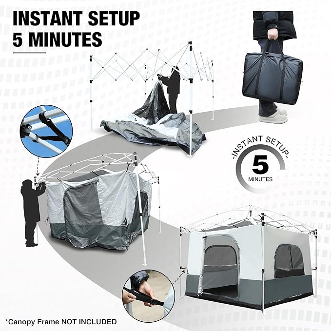 REDCAMP Canopy Camping Tent for Pop Up Canopy Tent, Inner Tent Converts Straight Leg 10'x10' or 10'x20' Canopy into Camping Tent, Fits 4-6 Person(Frame/Shelter NOT Included)