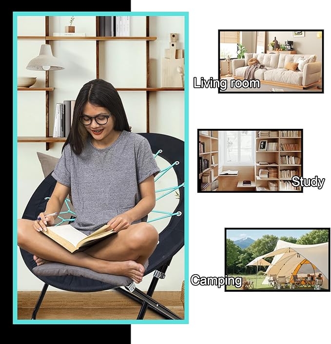 Bungee Chair Portable Foldable, Dish Chair Bunjo Game Chair for Outdoor and Indoor and Camping and BBQ (Black)