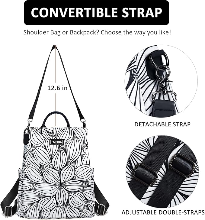 Fmeida Backpack Purse for Women Travel Anti Theft Backpack with Back Zipper Opening Waterptoof Daypack White