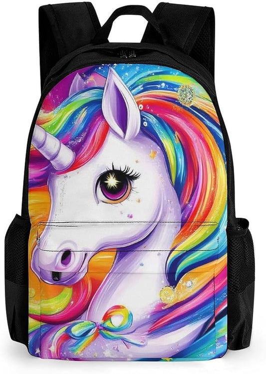 Supdreamc Adults Lightweight Colorful Rainbow Unicorns Rucksacks Large Capacity Bookbag With Adjustable Shoulder Straps for Trekking Outdoors Bicycle