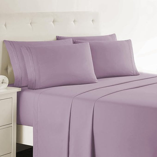 Clara Clark Twin XL Sheets - Hotel Luxury 5 Piece Bed Sheets for Twin XL Size Bed - Soft Bedding Sheets & Pillowcases, Fits Mattress up to 16 inch deep. Twin XL, Dusty Purple
