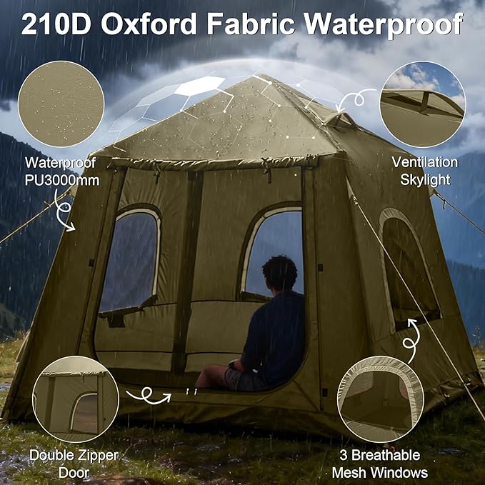 Inflatable Tents for Camping,Easy Blow Up Tent with Hand Pump,4 Seasons Waterproof Air Inflatable Camping Tent House for Family Weekend Camping