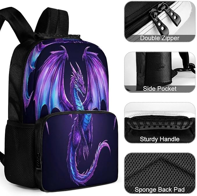Adults Lightweight Purple Dragon Art Shoulder Book Bags Big Capacity Shoulder Bag With Adjustable Shoulder Straps for Trekking Work Walking Cycling