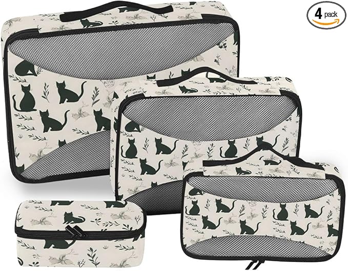 Black Kitten Cat Compression Packing Cubes for Travel Luggage Suitcase Packing Organizers Bags Carry On Lightweight 4 Set