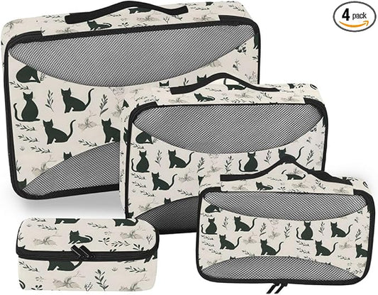 Black Kitten Cat Compression Packing Cubes for Travel Luggage Suitcase Packing Organizers Bags Carry On Lightweight 4 Set
