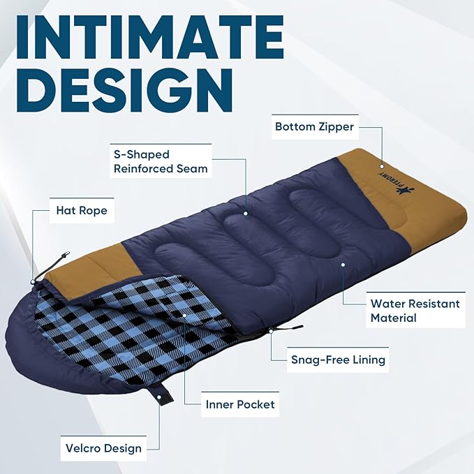 PTEROMY Sleeping Bags for Adults, Lightweight and Machine Washable, Water Resistant Backpacking Camping Sleeping Bag for Warm Cold Weather, Camping Essentials for Hiking Travel