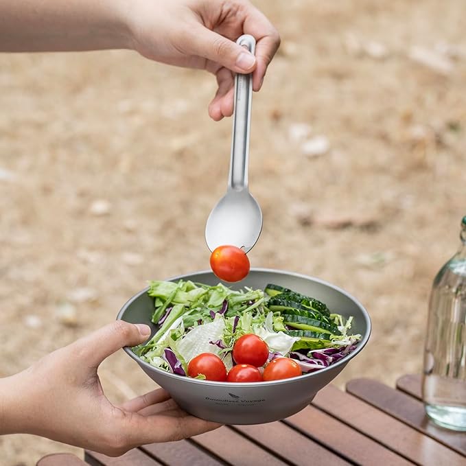 iBasingo Titanium Bowls Plates Set Single-Walled Rice Salad Mixing Bowls Dishes Ultralight Camping Dinnerware Outdoor Indoor Tableware Kitchen Utensils with Carry Bag Ti1110T