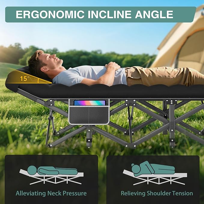 ZENPETIO Camping Cot for Adults, Heavy-Duty Portable Cot Bed with Mattress, Foldable Padded Sleeping Cots for Camping Travel Tent Day Bed Outdoor & Home Guest, Max Load 500 LBS, 75x28x15”