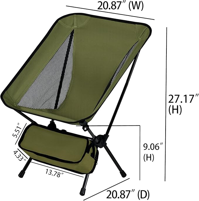 Lightweight Portable Essential Folding Camping Chair,Sturdy with X-Frame,120kg Capacity,Foldable with Carry Bag,Quick Setup for Outdoor,Hiking,Beach,Backpacking and Lawn(Avocado Green)