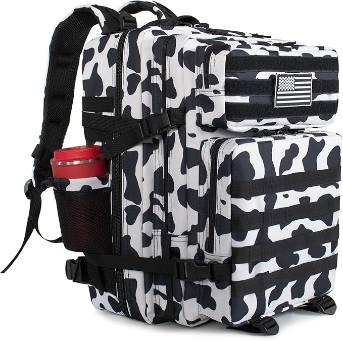 45L Military Tactical Backpack 3 Day Molle Assault Pack Large Army Bug Out Bag Rucksack Daypack for Men Outdoor Hiking Army Camping Hunting, Cow Print