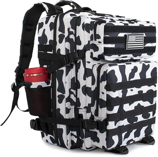 45L Military Tactical Backpack 3 Day Molle Assault Pack Large Army Bug Out Bag Rucksack Daypack for Men Outdoor Hiking Army Camping Hunting, Cow Print