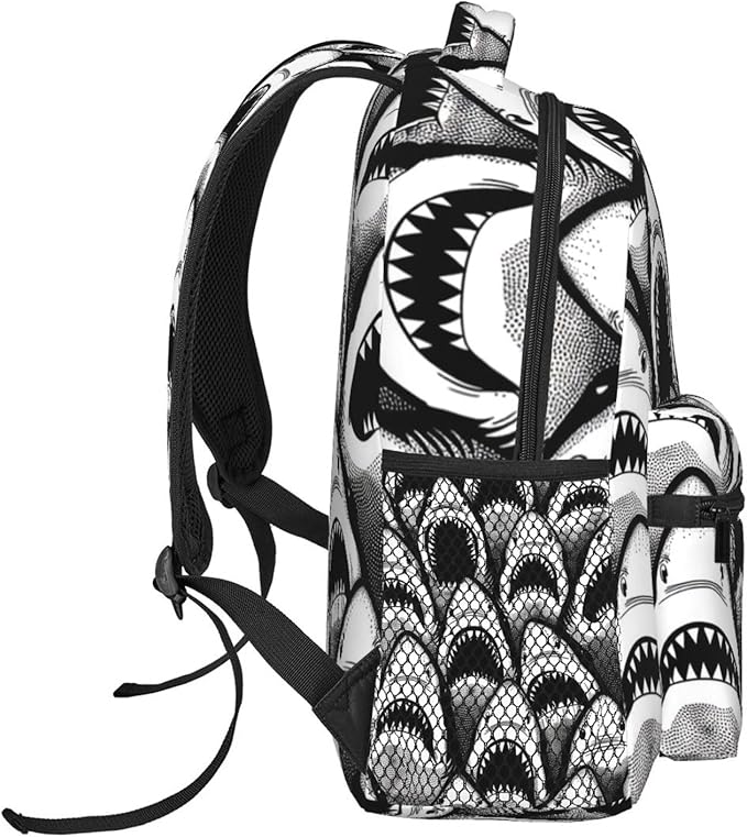 Lightweight Daypack Bookbag for Trekking Business Walking Cycling, Big Capacity Anti-Theft Multipurpose Carry On Bag, Animal Black And White Sharks Art Business Computer Bag