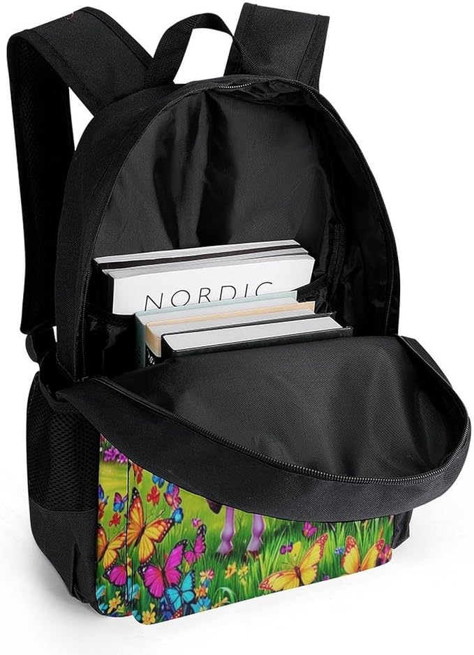 Supdreamc Daypack Backpack Multipurpose Anti-Theft Large Capacity Bookbag, Rainbow Unicorns And Butterflies Travel Hiking Camping Rucksack With Adjustable Shoulder Straps
