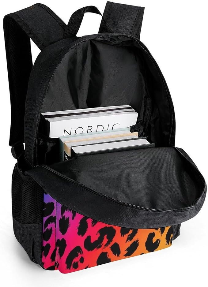 Polyester Daypack Backpack for Climbing Outdoors Running, Big Capacity Multipurpose Anti-Theft Bookbag, Colorful Rainbow Cheetah Leopard Print Travel Hiking Camping Rucksack