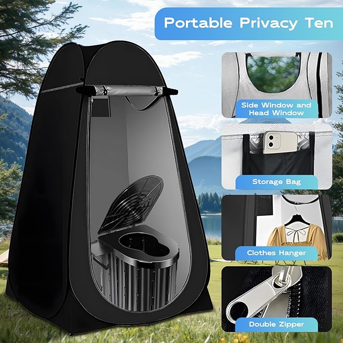 Camping Toilet with Pop Up Privacy Tent,Portable Outdoor Folding Potty,Shower Tent Dressing Room with Carry Bag for RV Travel,Truck,Beach,Fishing