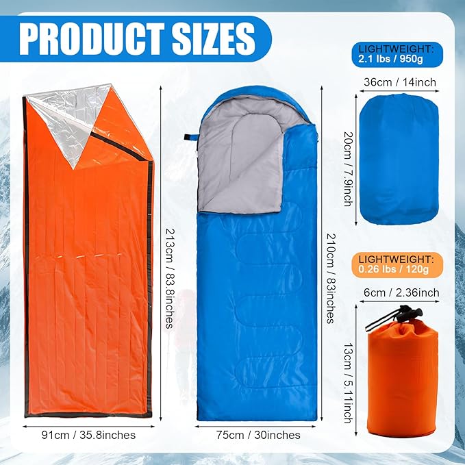 Macarrie 12 Pack Sleeping Bags Set with Compression Sacks, 6 Adult Camping Sleeping Bags and 6 Emergency Survival Sacks for Hiking Outdoor Homeless Shelters Donation Supplies