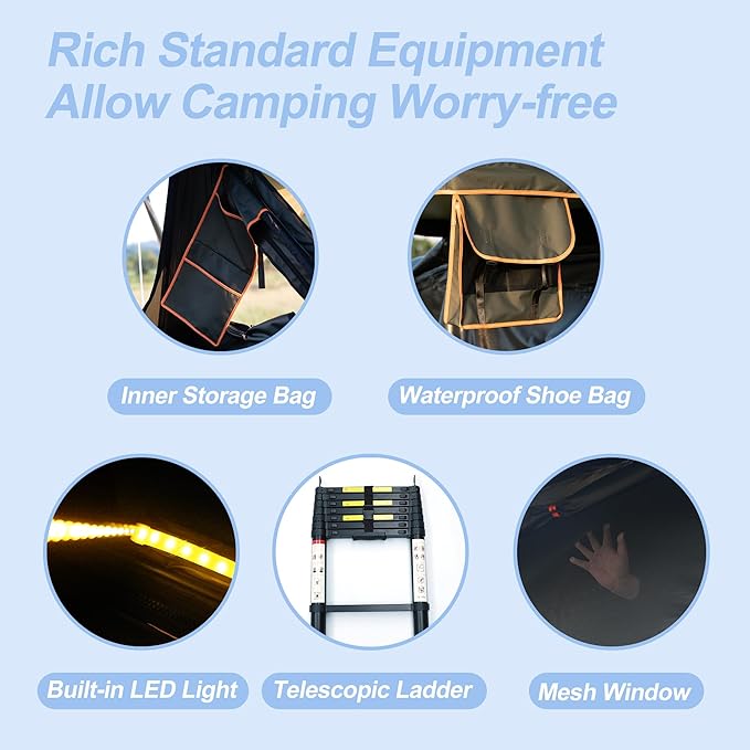 Naturnest Rooftop Tent, Great View Ventilation Light Weight Tent for 2 Person Camping, Waterproof Windproof UV-Resistant Blackout Privacy 4 Season Tent for Truck, Jeep, SUV, Van, Trailer - Andromeda