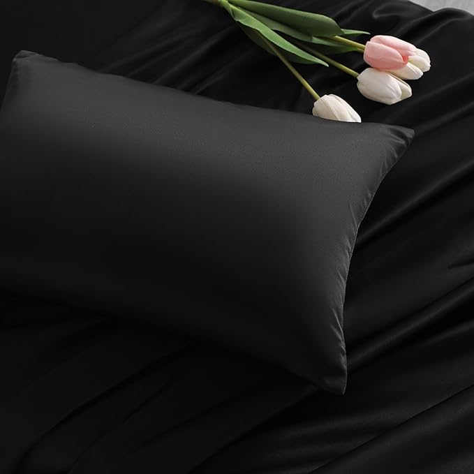 NTBAY Zippered Silk Satin Toddler Pillowcases - 2 Pack Hidden Zipper 13x18 Pillowcases - Luxury and Silky Baby Travel Pillow Covers, Black