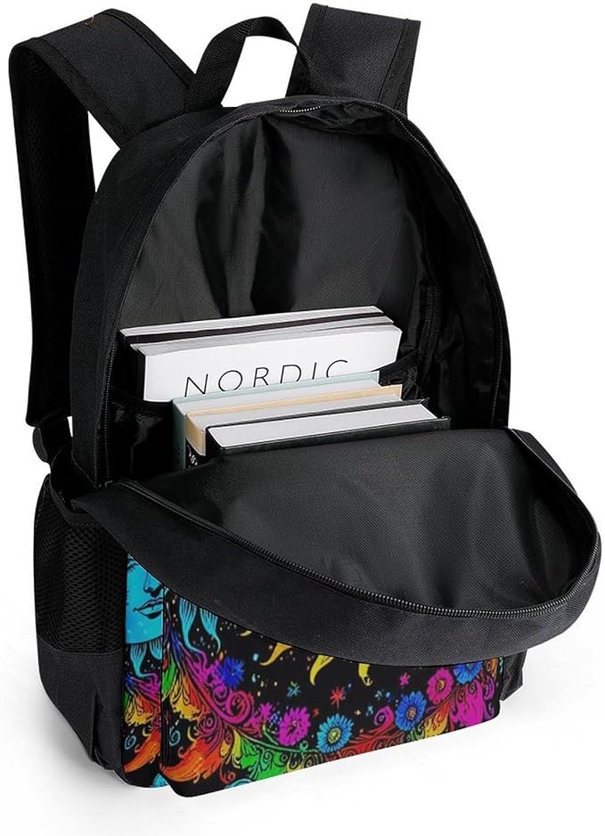Supdreamc Shoulder Book Bags Polyester Multipurpose Anti-Theft Mandala Triple Sun Hippie Trippy Psychedelic Boho Art Carry On Bag Large Capacity Travel Hiking Camping Rucksack