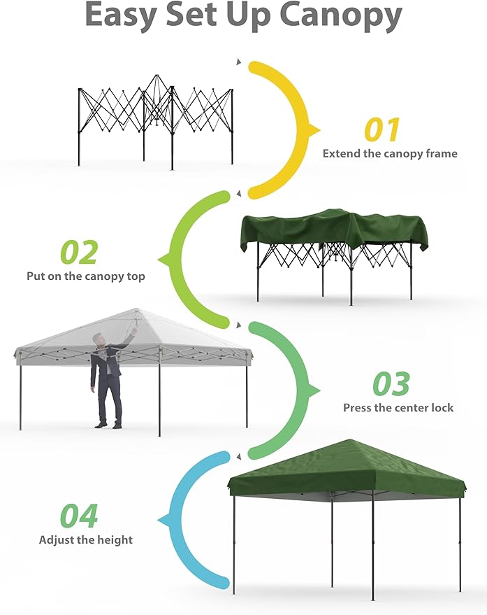 Pop Up Canopy Tent 10x10 FT Outdoor Canopy One-Person Set Up Heavy Duty Commercial Instant Tent, Green