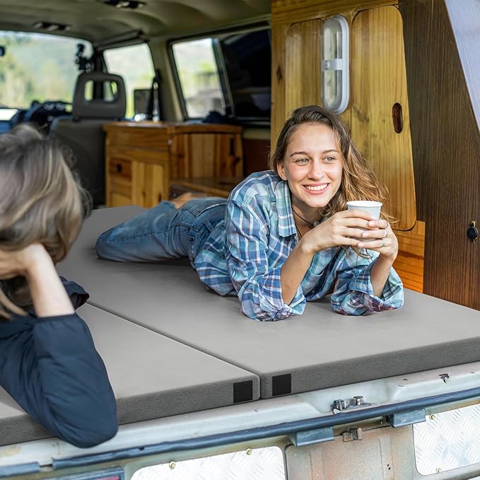 Goplus Memory Foam Camping Mattress, Portable Roll up Sleeping Pad w/Anti-Slip Bottom, Travel Bag, Single/Twin Waterproof Floor Mat, Guest Bed