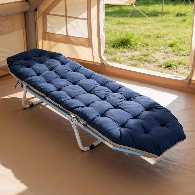 ABORON Folding Camping Cot with Mat & Face/Arm Hole for Adults, Portable Sleeping Bed for Outdoor, Camping, and Travel, Comfortable & Easy to Set Up