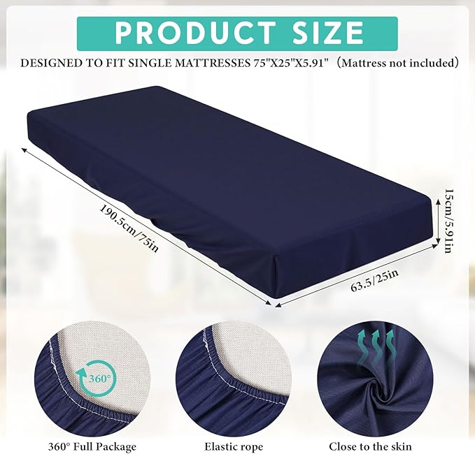 Breling Fitted Sheet (Sheet Only) Compatible with Milliard Trifold Mattress Folding Mattress Fitted Microfiber Bedclothes for Camp Bunk Rvs Bed (Navy Blue,2 Pcs,Single,6'')