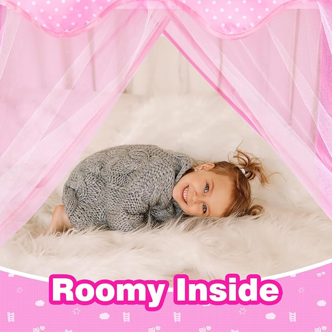 Princess Tent with 10Pcs Cape Set for Girls,Castle Play Tent with Princess Dress up Clothes,Large Indoor and Outdoor Playhouse with LED Star