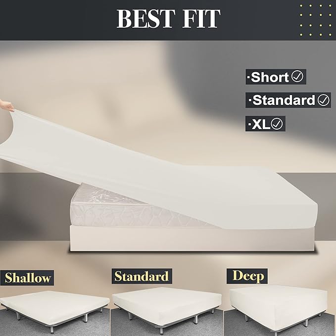 Soft Stretch Twin Fitted Sheet Only - Jersey Knit & Cozy T-Shirt Like, 4-Way Stretchy Snug Fit & Wrinkle Free, No More Slipping Mattress Sheets - Creamy Beige, Twin
