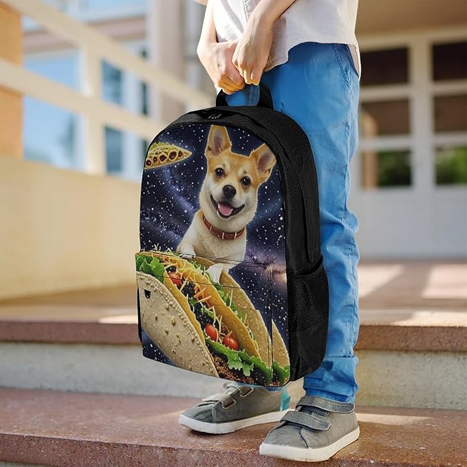 Supdreamc Daypack Lightweight Multipurpose Anti-Theft Space Funny Corgi Dog Pizza Taco Shoulder Bag Large Capacity Laptop Book Bag Rucksack With Adjustable Shoulder Straps