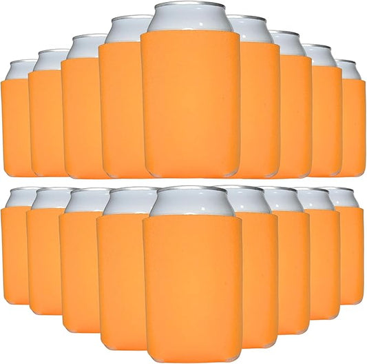 TahoeBay Blank Beer Can Cooler Sleeves (25-Pack) Bulk Sublimation Blanks for Vinyl Plain Soft Foam Can Sleeves Coolers for Soda Cans & Bottles Black, White, Assorted Solid Color (Orange)