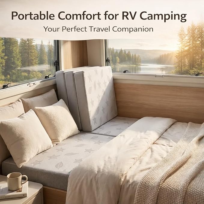 Tri Fold Mattress Twin Size with 2 Washable Removable Covers, 75×38×6 Folding Memory Foam Floor Mat Portable Guest Bed with Non-Slip Bottom for Camping, Travel & Guest Room