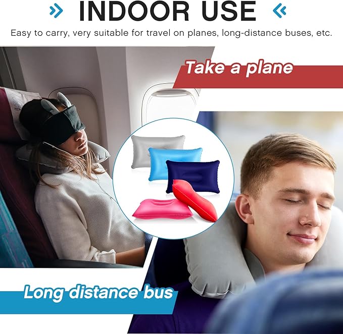 Maitys 5 Pieces Inflatable Travel Pillow Portable Compact Air Pillow Flocked Fabric Backpacking for Camping Hiking Home Office Sleeping Neck Head Lumbar Support(13.39 x 8.66 Inches,Multicolor)