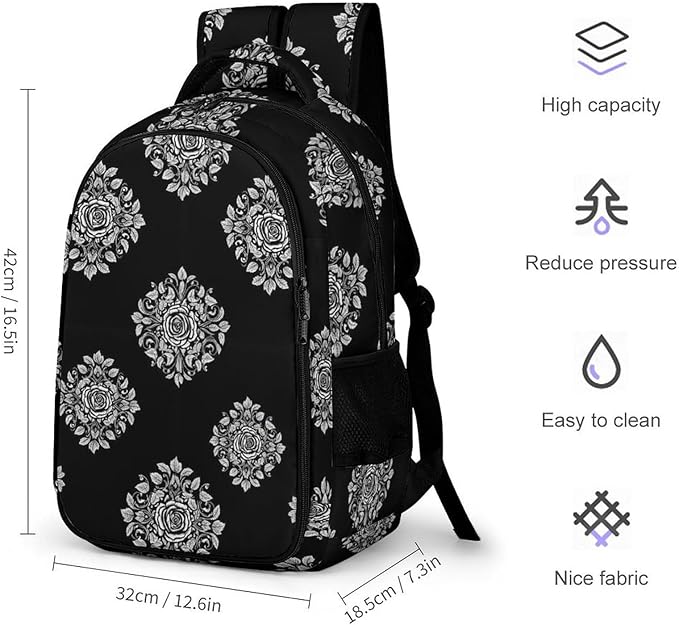 Business Travel Laptop Backpack Black Rose Art, Anti Theft Water Resistant Computer Bag with Compartment for Men Women