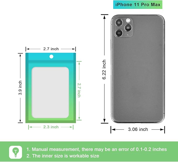 100 Pcs Resealable Mylar Bags, Gradient Color Food Storage Bags, Zip Bag Foil Bags Packaging Pouch for Food Storage, Sample, Small Business (Blue Green, 2.7 X 3.9 Inch)