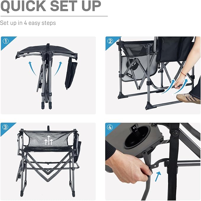 EVER ADVANCED Camping Directors' Chair with Side Table, Portable Folding with Compact Size, Breathable & Quick Dry Design Heavy Duty Lawn Chair with Pocket, 400lbs, Textilene Mesh, Black