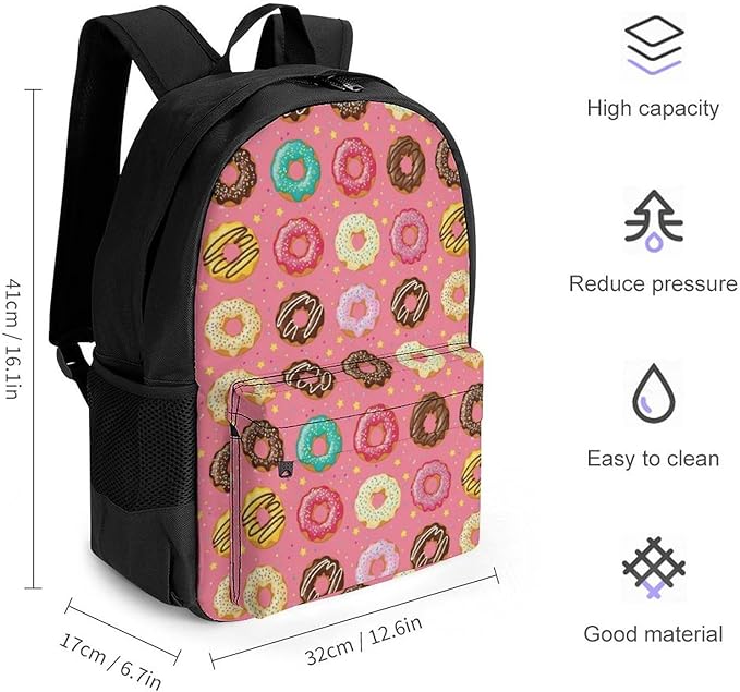 Casual Daypack Cute Pink Doughnut Donut Trekking Travel Hiking with Climbing Shoulder Bag, Shoulder Book Bags