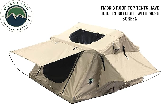 Soft Shell Rooftop Tent for SUV & Truck Camping, 3-Person - Overland Vehicle Systems TMBK - Universal Fitment with Rainfly & Ladder
