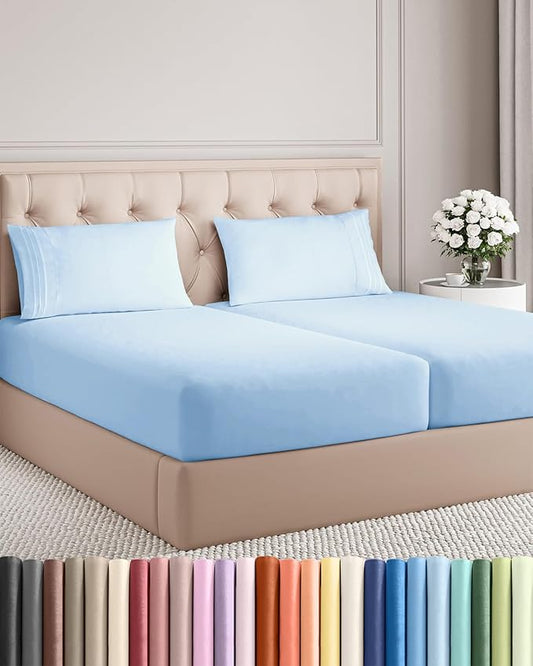Split King Size 5 Piece Sheet Set - Comfy Breathable & Cooling Bed Sheets Set - Hotel Luxury Bedding for Women, Men, Kids, Teens, Boys & Girls - Deep Pockets and Wrinkle Free - Oeko-Tex - Light Blue