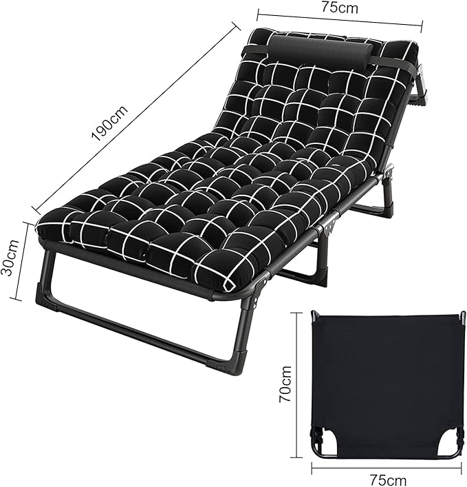 Folding Bed with Mattress for Adults, Adjustable 4-Position Fold Up Bed with 2.4'' Cotton Pad & Detachable Pillow, Foldable Frame, Camping Cot for Sleeping, Office, Beach, Patio, 75" x 30"